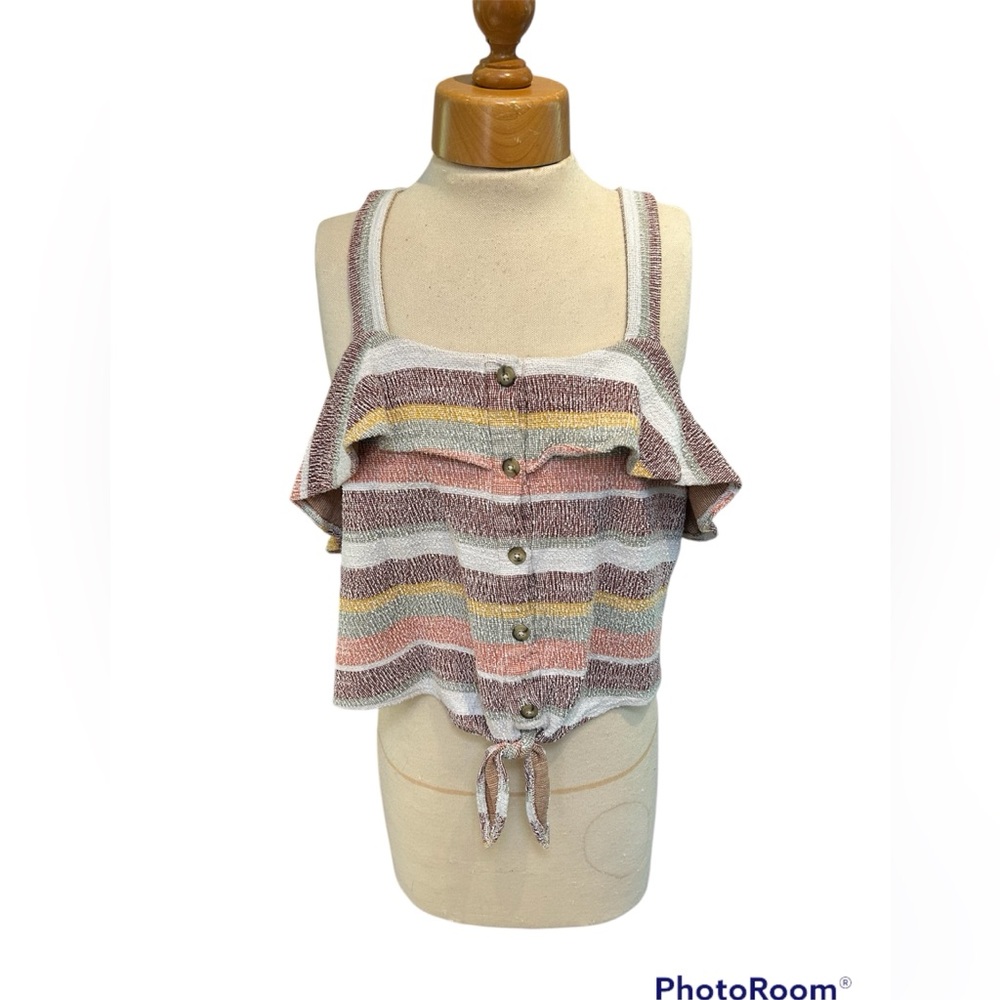 Texture & Thread by Madewell earthy pastel ruffle top tie waist stripe crop tank